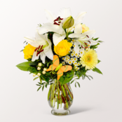 Blumenstrauß Sonnengelb mit Vase