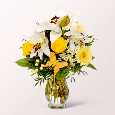 Blumenstrauß Sonnengelb mit Vase