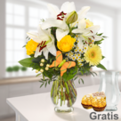 Blumenstrauß Sonnengelb mit Vase & 2 Ferrero Rocher