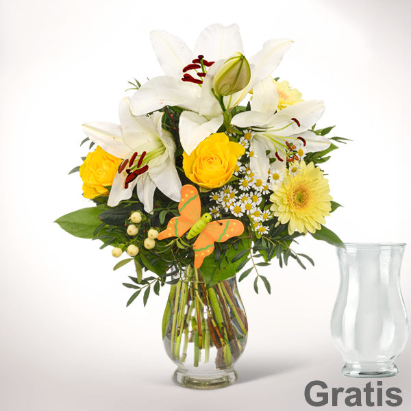 Blumenstrauß Sonnengelb mit Vase