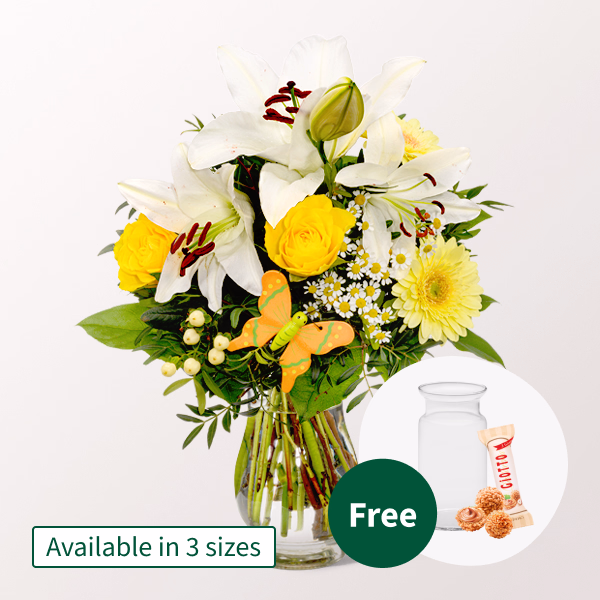 Flower Bouquet Sonnengelb with vase & Ferrero Giotto