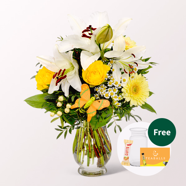Flower Bouquet Sonnengelb with vase & Teaballs