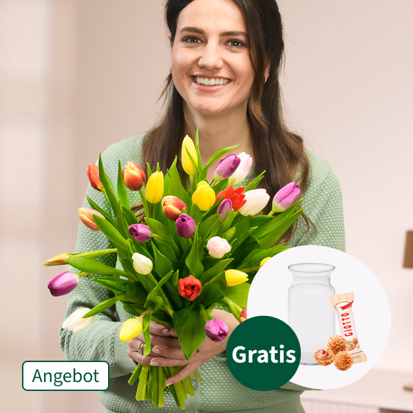 Tulpen im Bund mit Vase & Ferrero Giotto 3er