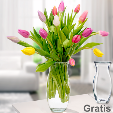 15 Tulpen Tulpen im Bund mit Vase
