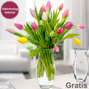 15 Tulpen Tulpen im Bund mit Vase