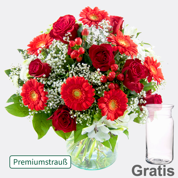 Premiumstrauß Herzklopfen mit Vase