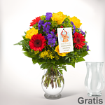 Sternzeichen-Blumenstrauß „Stier“ mit Vase & Sternzeichen-Blumenstecker