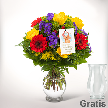 Sternzeichen-Blumenstrauß "Schütze" mit Vase & Blumenstecker