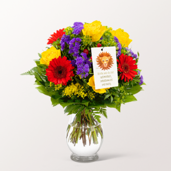 Sternzeichen-Blumenstrauß Löwe mit Vase & Blumenstecker