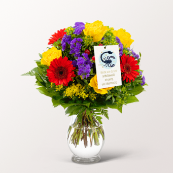 Sternzeichen-Blumenstrauß Skorpion mit Vase & Blumenstecker
