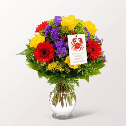 Sternzeichen-Blumenstrauß Krebs mit Vase & Blumenstecker