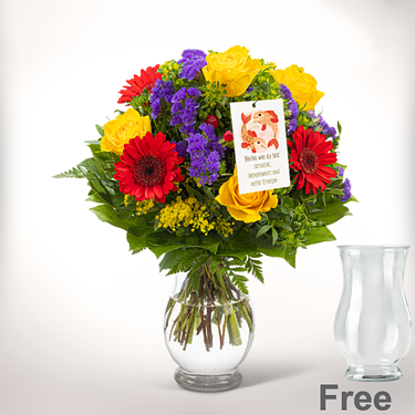 Zodia Sign Flower Bouquet "Sagittarius" with vase & Flowercard