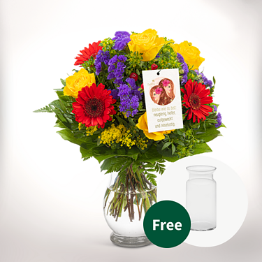 Zodia Sign Flower Bouquet „Taurus“ with vase & Zodiac Sign Flowercard