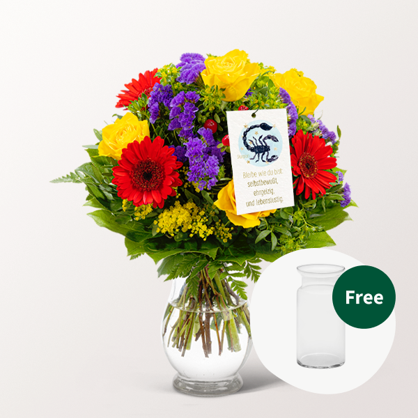 Zodia Sign Flower Bouquet Scorpio with vase & Flowercard