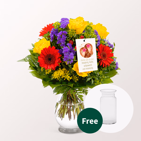 Zodia Sign Flower Bouquet Gemini with vase & Zodiac Sign Flowercard