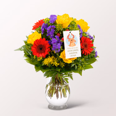 Zodia Sign Flower Bouquet Taurus with vase & Zodiac Sign Flowercard