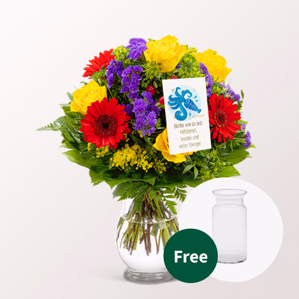 Zodia Sign Flower Bouquet Aquarius with vase & Zodiac Sign Flowercard