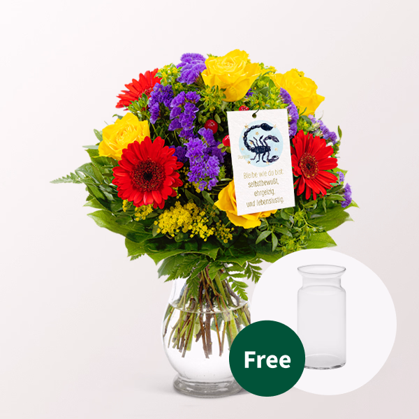 Zodia Sign Flower Bouquet Scorpio with Flowercard & vase