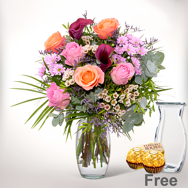 Flower Bouquet „Schön, dass es dich gibt“ with Vase & 2 Ferrero Rocher
