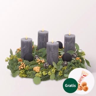 Anthrazitfarbener Adventskranz (Ø 30 cm) mit Ferrero Giotto 3er