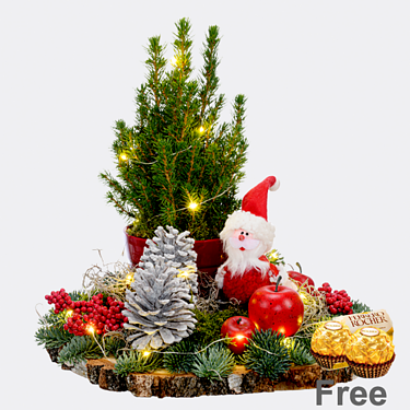 Arrangement Santa with X-Mas lights & with 2 Ferrero Rocher