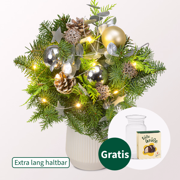 Strauß Winterleuchten mit Halloren Kugeln & Vase