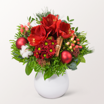 Blumenstrauß Merry Christmas mit Vase & Ferrero Giotto 3er