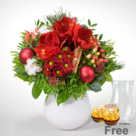Flower Bouquet Merry Christmas with vase & 2 Ferrero Rocher