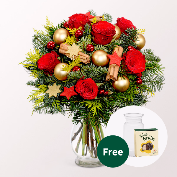 Flower Bouquet Weihnachtsmix with Halloren Balls & vase
