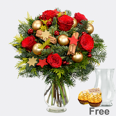 Flower Bouquet Weihnachtsmix with vase & 2 Ferrero Rocher