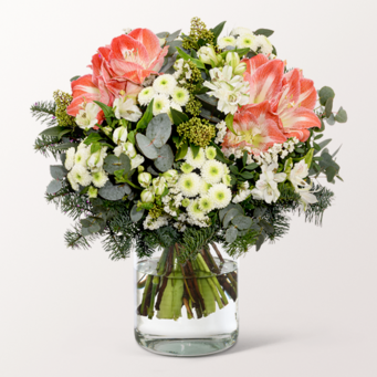 Premiumstrauß Winterliebe mit Premiumvase & Ferrero Giotto 3er