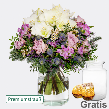 Premiumstrauß Winterhauch mit Premiumvase & 2 Ferrero Rocher