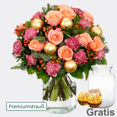 Premiumstrauß Winterzauber mit Premiumvase & 2 Ferrero Rocher