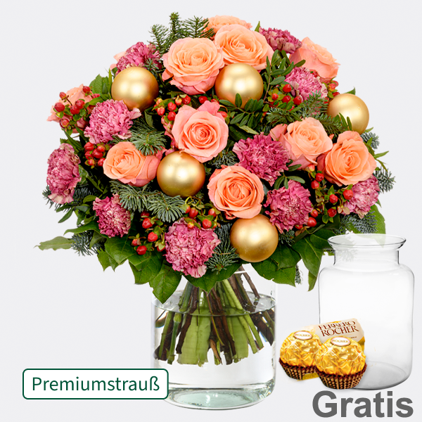 Premiumstrauß Winterzauber mit Premiumvase & 2 Ferrero Rocher