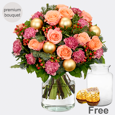 Flower Bouquet Winterzauber with premium vase & 2 Ferrero Rocher