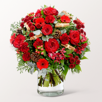 Premiumstrauß Weihnachtsromanze mit Premiumvase & Ferrero Giotto 3er