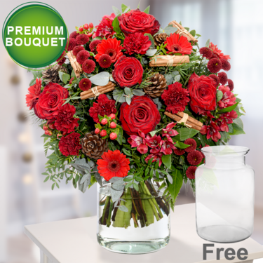 freshly tied Premium Bouquer Weihnachtsromanze with premium vase
