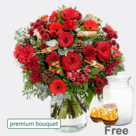 Premium Bouquer Weihnachtsromanze with premium vase & 2 Ferrero Rocher
