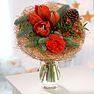 Blumenstrauß Goldene Weihnachten mit Vase & 2 Ferrero Rocher