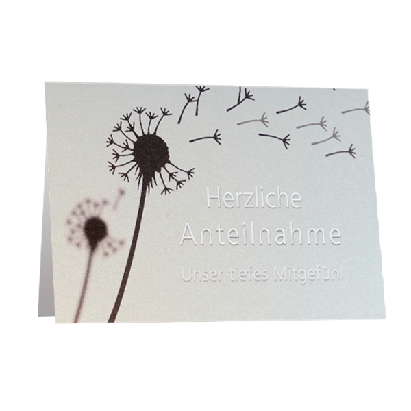 Silver sympathy card "Herzliche Anteilnahme. Unser tiefes Mitgefühl"