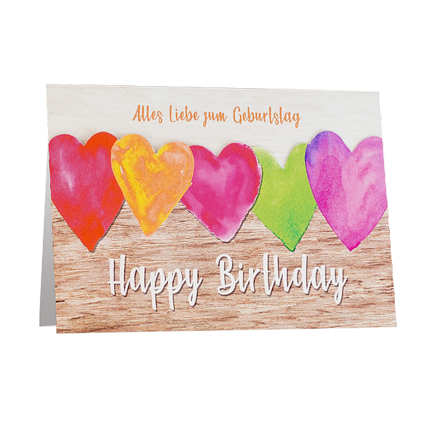Greeting card with cutout "Alles Liebe zum Geburtstag. Happy Birthday"