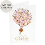 Greeting card "Alles Gute zum Geburtstag" with cent coin