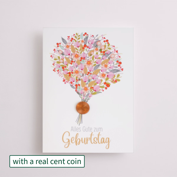 Greeting card „Alles Gute zum Geburtstag“ with cent coin