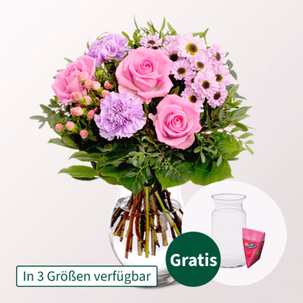 Blumenstrauß Freude mit SunLolly Himbeere & Vase