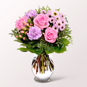 Blumenstrauß Freude mit SunLolly Himbeere & Vase