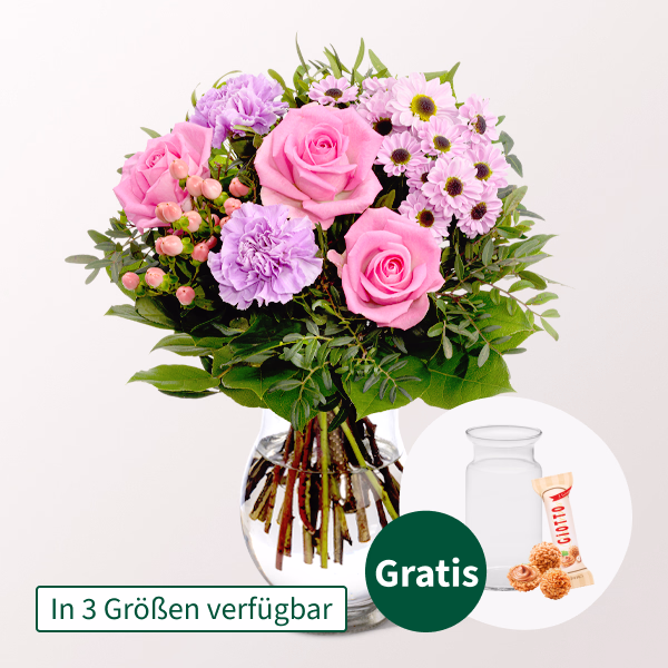Blumenstrauß Freude mit Vase & Ballon-Stecker & Ferrero Giotto