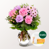 Blumenstrauß Freude mit Vase & Teaballs & Ferrero Giotto 3er