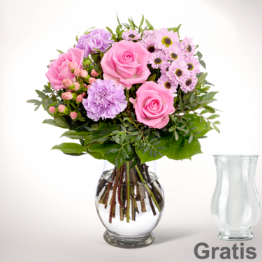 frisch gebunden Blumenstrauß Freude mit Vase