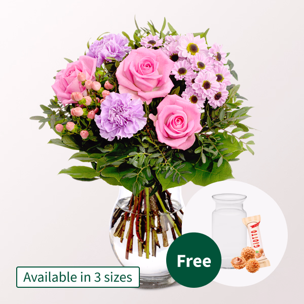 Flower Bouquet Freude with vase & Balloon & Ferrero Giotto