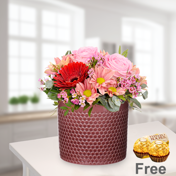Flower Arrangement Danke with 2 Ferrero Rocher